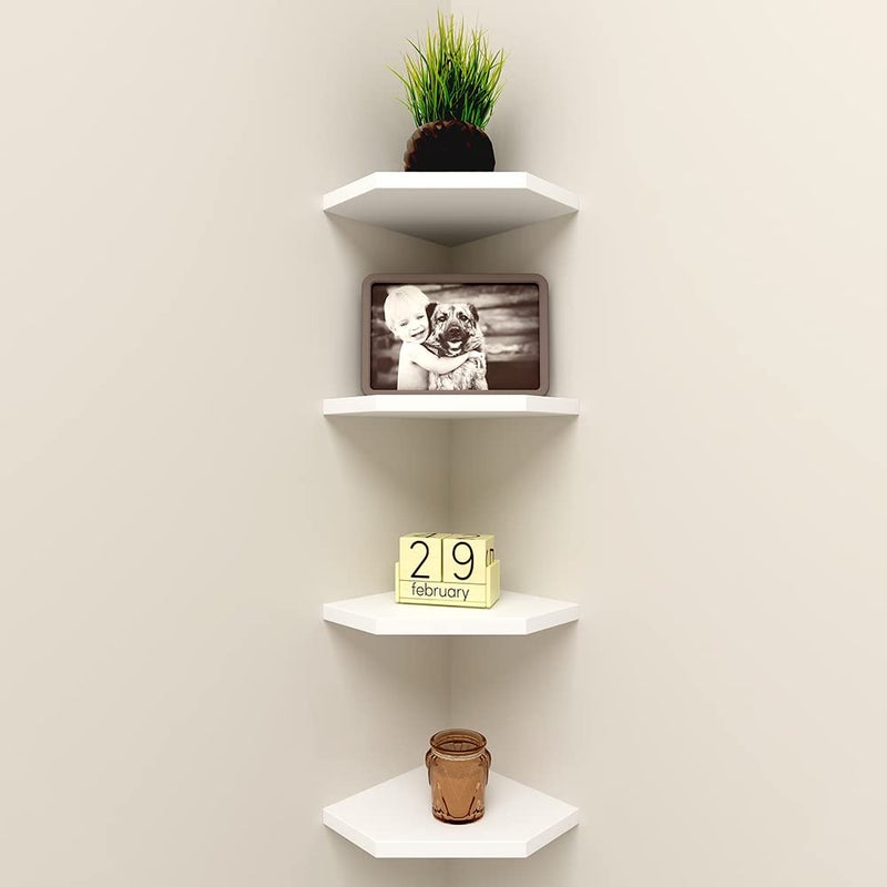 WELLAND 7-Inch Floating Corner Shelves Set of 2, Wall Mounted Storage Shelf with White Finish for Bedroom, Living Room, Bathroom, Display Shelf for Small Plant, Photo Frame, Toys and More - Image 4